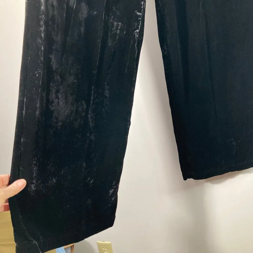 Womens Vintage J Jill Velvet Wide Leg Pants L Black‎ Rayon Side Zip